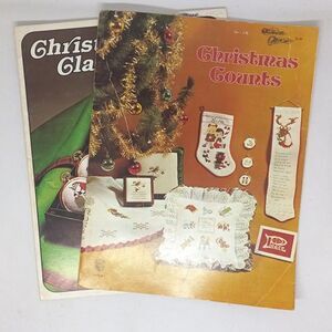 Christmas Cross Stitch Pattern Book Lot-Vintage-1970s-Ornaments-Stocking